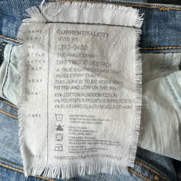 Current/Elliott the Skinny Ankle Low Rise Jeans in Driftwood Destroy Sz 26 - Picture 7 of 10
